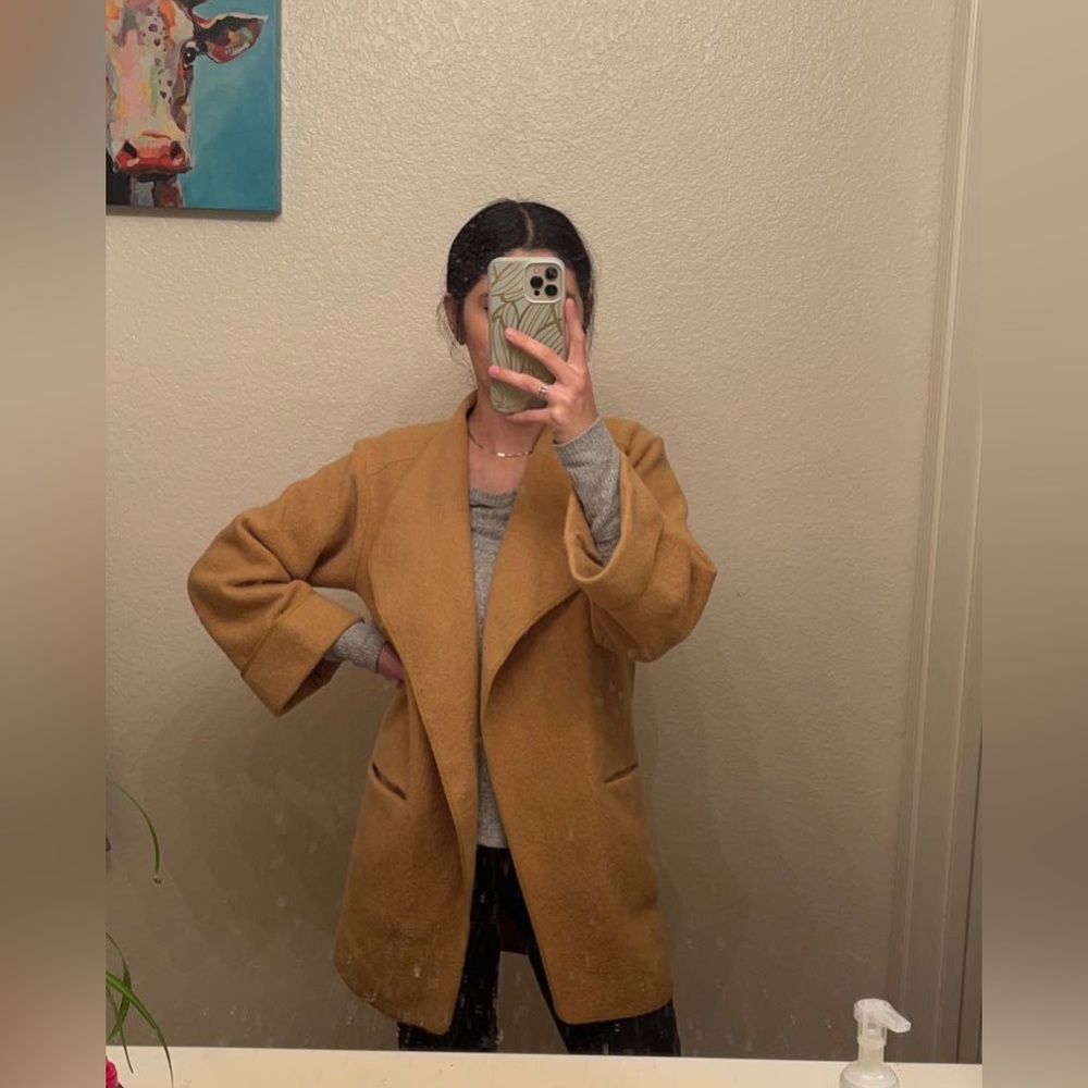 Aritzia Wilfred Wool Open Front Wide Sleeve Collared Coat In Gold - Picture 11 of 11